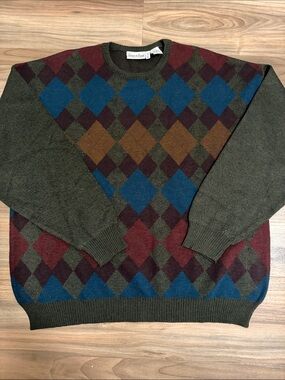 Giorgio di Firenze Men’s Sz. XL Multicolor Diamond Sweater Crewneck Wool Blend